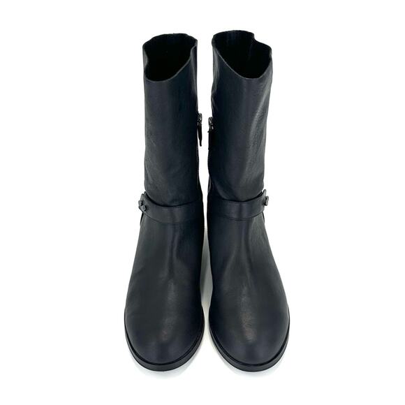 Eileen Fisher Nova Black Moto/Biker Boot Size 7.5 Soft Leather Mid-Calf Low Heel - Picture 3 of 13